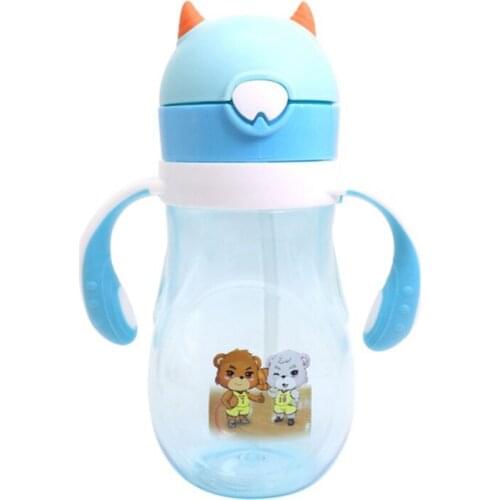 480ML Cartoon Summer Children Drinking Cup Baby Anti-fall Water Bottle With Handle Portable Straw Cup