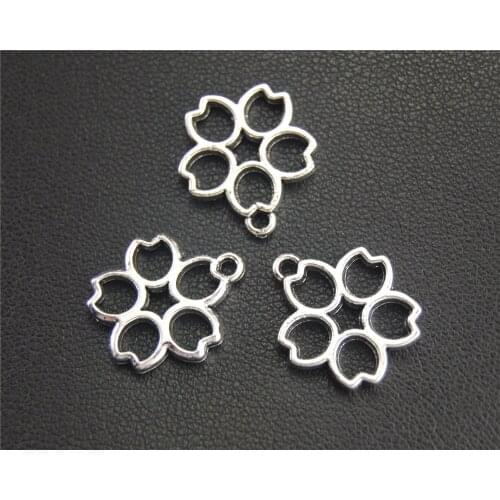 50pcs Silver Color flower Charms Pendants for Jewelry Making DIY Handmade Craft 16x17mm A2015