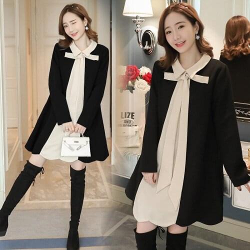 619# Maternity Clothes Spring Autumn Long Sleeve Bow Collar Loose Stylish Dress for Pregnant Women Mom Dress