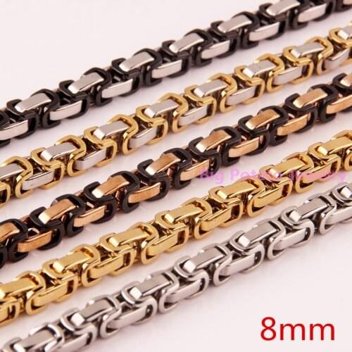 8mm Width 316L Stainless Steel Necklace&Bracelet Chain Multiple Colour Choose Charming Unisex Byzantine Chain 7-40" Custom sizes