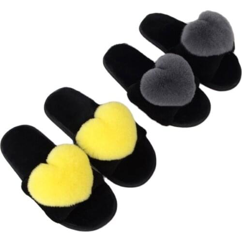 9632145 Fashion Women Indoor Shoes Winter Warm Sheeps Fur Slides Flat Sole Lazy Slipper