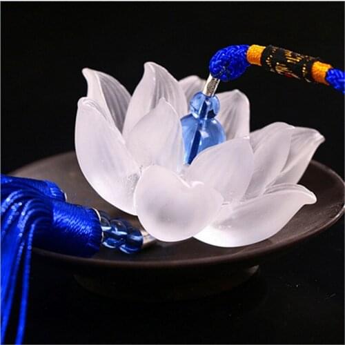 Car Crystal Hanging Lotus Flower And Tassel Decoration Feng Shui Glass Dream Catcher Decor Wind Chimes