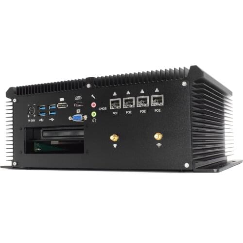 Fanless mini PC Intel Core i7 7920HQ DDR4 Mini PC support 9-36v 4*POE desktop industrial computer HD VGA DP win10pro Linux