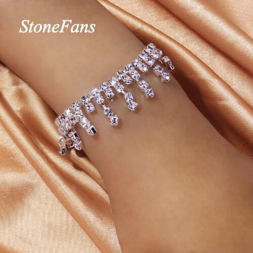 Stonefans Fashion Rhinestone Tassel Charm Bracelet Bangle Chain for Women Statement Tennis Chain Bracelet Wholesale Jewelry Gift