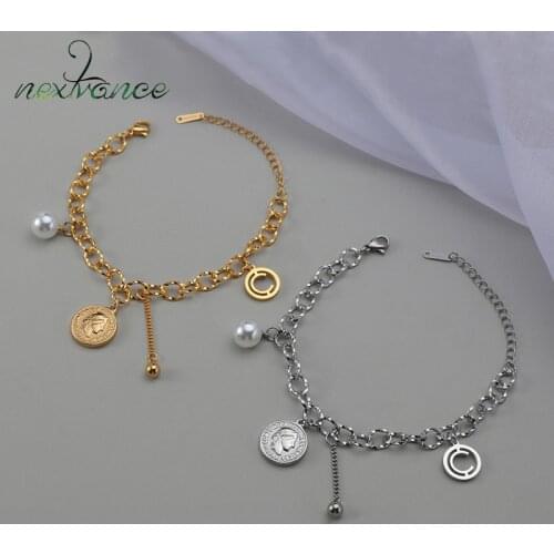 Nextvance Charm Stainless Steel Bracelet Queen Pearl Bangle Bracelets On Hand for Women Men Jewelry Gift