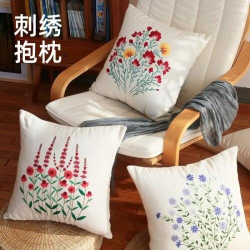 Embroidery pillow case DIY embroidery cloth art sofa fresh flower cushion for leaning on pillow core. Send embroidery guy