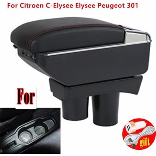 For Peugeot 301 Armrest For Citroen c-elysee Car Armrest box 2013 2014 2015 2016 Retrofit parts Interior Storage box USB LED
