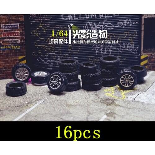 16 Pieces 1/64 Scale Car Model Scene Tires & Wheels Modified Garage Parking Lot Wheels Accessories