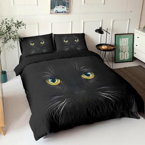 Black Cat Printed 2/3Pcs Cotton Duvet Cover and Pillow Case Bedding Sets EU/US/AU Single Twin Full Queen King Size