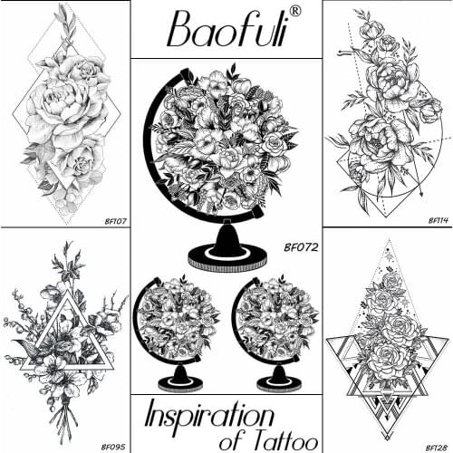 Creative Globe Flowers Women Temporary Tattoo Stickers Black Water Transfer Disposable Tatoos Body Art Decorative Fake Tattoo