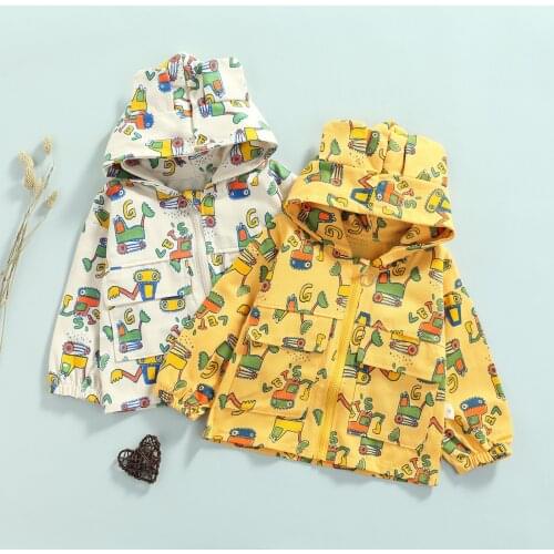 FOCUSNORM 0-5Y Autumn Causal Kids Boys Jacket Outwear 2 Colors Cartoon Printed Long Sleeve Ear Hooded Zipper Coats