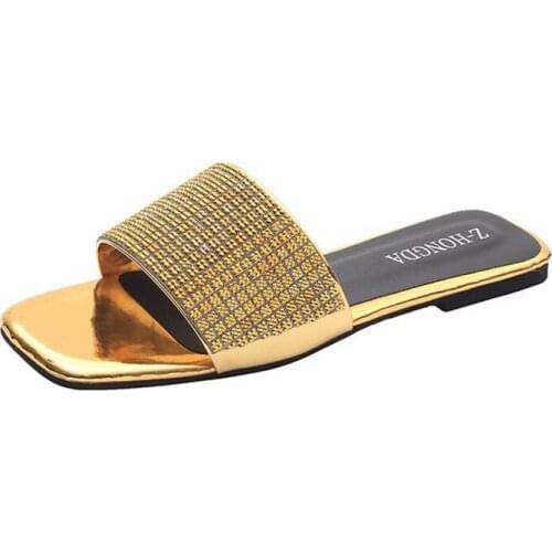 Summer Women Sandals Bling Slippers Ladies Crystal Slides Flat Glitter Gladiator Sandals Beach Shoes Female Sandalia Feminina