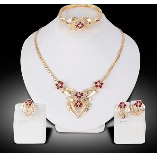 HOT SALES！！！New Arrival Womens Wedding Flower Rhinestone Ring Earrings Necklace Bracelet Jewelry Set Wholesale Dropshipping