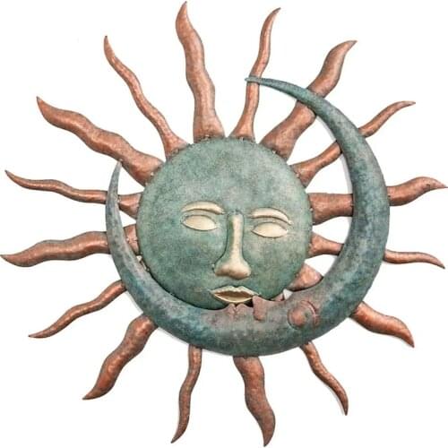 Sun and Moon Wall Art Decor The Sun Kissing The Moon Vintage Hanging Metal Statue Artistic Ornament for Home Door C1