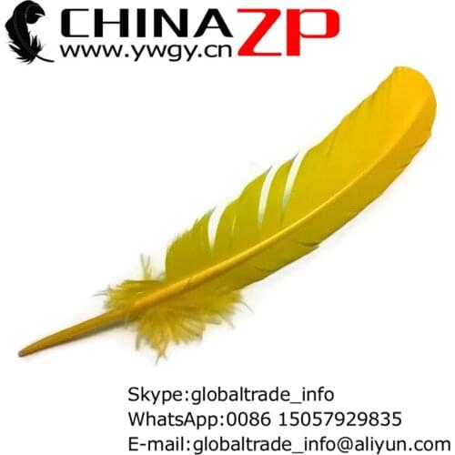 No.1 Plumage Supplier CHINAZP Factory 50pcs/lot 30~35cm(12~14inch) Length Dyed Yellow Turkey Rounds Quill Wing Feathers