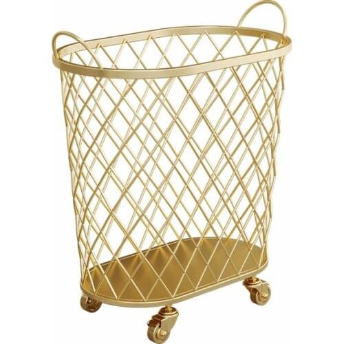 New Golden Fashion Metal Storage Basket Color Dirty Clothes Storage Handle Laundry Basket Home Creative Organizer With Wheels