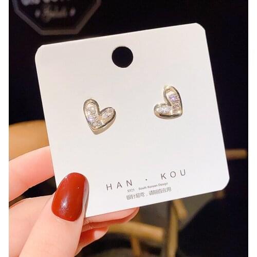 2021 New Korean Fashion Luxury Small Love Earrings for Women Asymmetric Zircon Earrings Female Wild High-end Earrings Jewelry