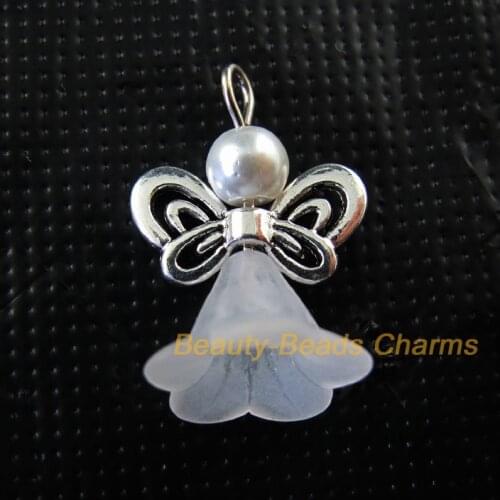 New 15Pcs Tibetan Silver Color Wings Dancing White Angel Charms Pendants 17.5x24mm