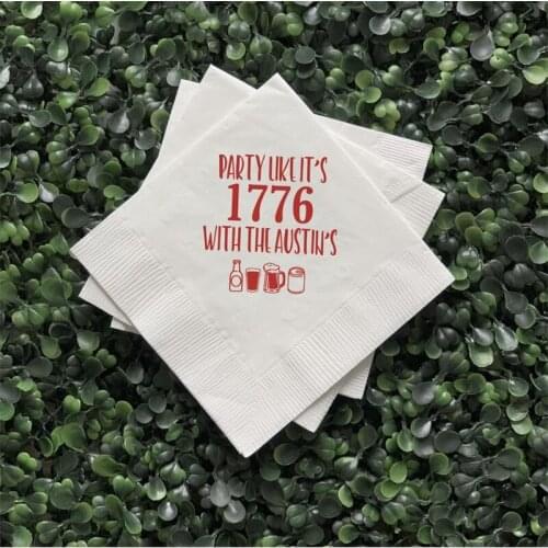 Personalized 4th of July Napkins Party Like Its 1776 - , July 4th Cocktails -Custom Party Napkins - July 4th Napkins