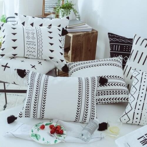 Simple Black and White Dotted Canvas Pillow Bay Window Sofa Cushion Home Decoration 45x45cm / 35x50cm Canvas Pillowcase
