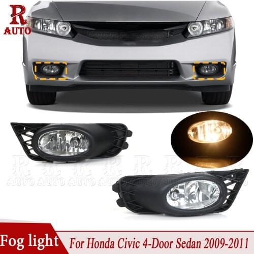 R-AUTO Car Front Bumper Fog Light Left Right With Light Bulbs Fog Lamp Assembly For Honda Civic 4-Door Sedan 2009 2010 2011