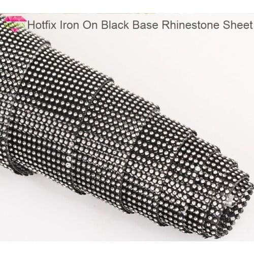 RESEN 45X60cm/pcs Hotfix Iron On Crystal Rhinestone Trim Black Base Glass Stone Banding Adhesive Wrap For Cake Stage Decoration