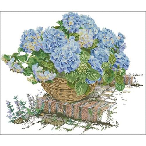 Blue hydrangea patterns counted 11CT 14CT 18CT 28CT DIY Cross Stitch Sets wholesale Cross-stitch Kits Embroidery Needlework