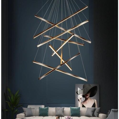 Black Stair Chandelier Modern Duplex Building Indoor Deco Living Room Ceiling Chandeliers Dining Room Pendant Lamp LED line lamp