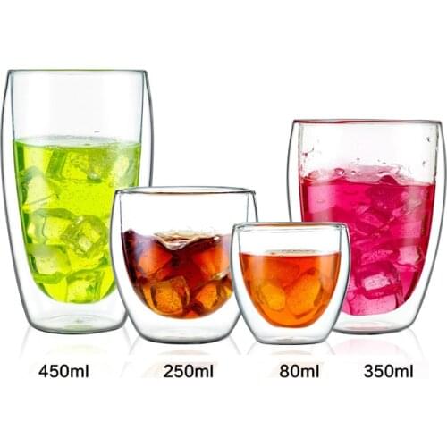 New 1Pcs 80mL-650mL Heat Resistant Double Wall Glass Cup Beer Coffee Heart Cups Handmade Drink Mug Tea Mug Transparent Drinkware