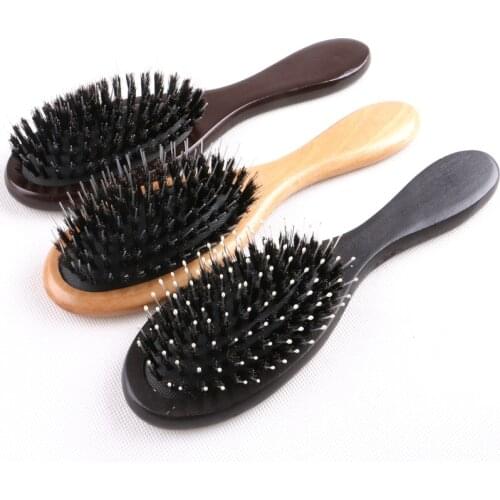 XUCHANG HARMONY 10 pieces Wooden Handle Dark Brown OR Varnish Boar Bristle Hair Brush with Plastic Pins for Hair Extensions