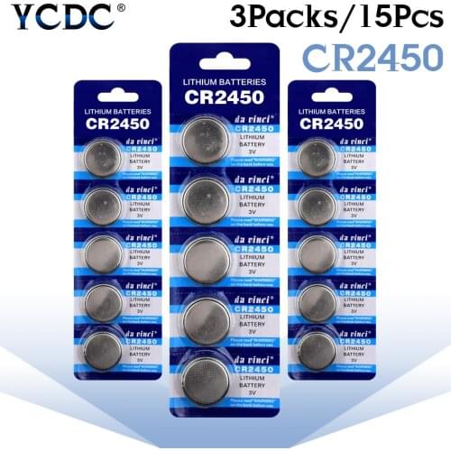 YCDC 15Pcs BR2450 LM2450 5029LC KCR2450 CR2450 3V Cell Coin Batteries Watch cr2450 Lithium Button Battery Single Use