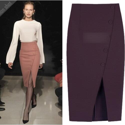 Women Elegant Skirt Single-breasted Front Split Bag Hip Skirt High Waist Skirt Pencil Office Skirts Women Clothing Plus Size XXL