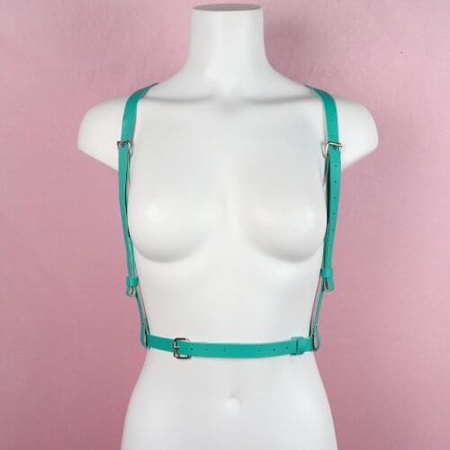 Harajuku Green Sword Belt Suspenders Waistband PU Leather Harness Top for Women Body Straps Punk Goth Party Festival Clothes New