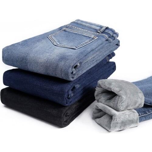 Winter Thick Plus Velvet Women High Waist Skinny Jeans Simple Fleece Warm Slim Stretch Ladies Casual Denim Pencil Pants 17316