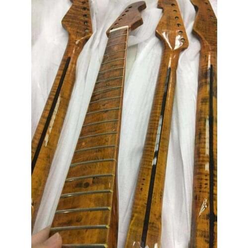 1pc Tiger Flame Maple Guitar Neck 21 Fret Fretboard Abalone Dots Inlay 25.5inch