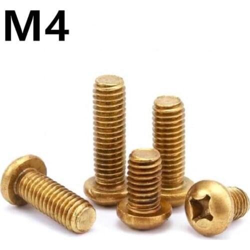 100PCS ISO7045 DIN7985 GB818 M4x6/8/10/12/16/20/25/30/35/40/45/50mm Copper Machine Screws Phillips Machine Pan Head Brass Screws