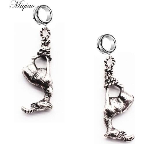 Miqiao 2pcs Retro Explosion Style Stainless Steel Sheep-shaped Pulley Ear Expander Exquisite Human Body Piercing Jewelry