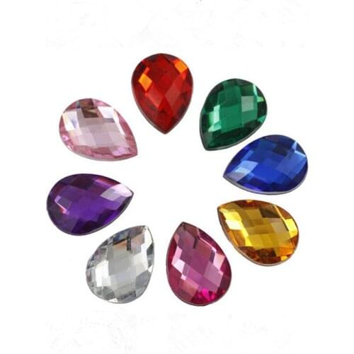 20pcs/lot wholesale 10X14mm water drop faceted beads acrylic flat crystal beads for diy jewelry making phone case materials