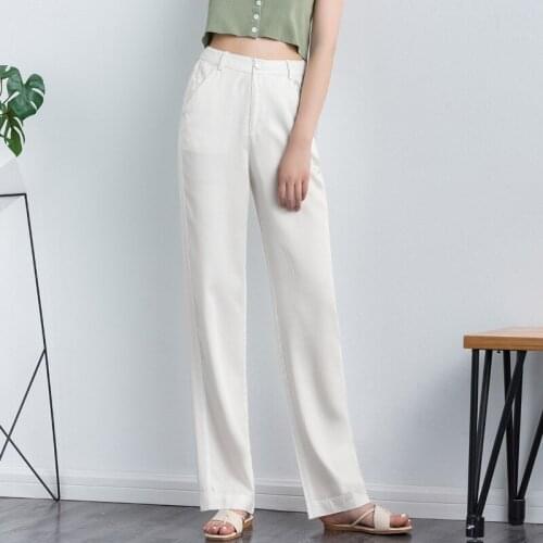 2021 Tencel Jeans Womens Summer Thin High Waist Slim Wide Leg Ice Drop Loose Straight Pants