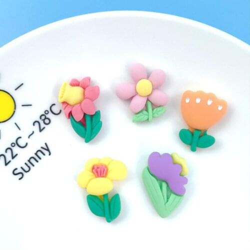 30Pcs Flowers Resin Flatback Cabochons Phone Decoration Hair Bow DIY Scrapbooking Craft Accessories