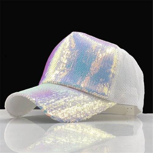 Rainbow Sequins Paillette Bling Shinning Mesh Baseball Cap Striking Pretty Adjustable Women Girls Hats For Party Club Gathering