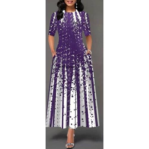 Print Long Evening Party Dress Fashion African Half Sleeve A-Line Draped Elegant Women Dress Ladies Slim Dress robe de soiree