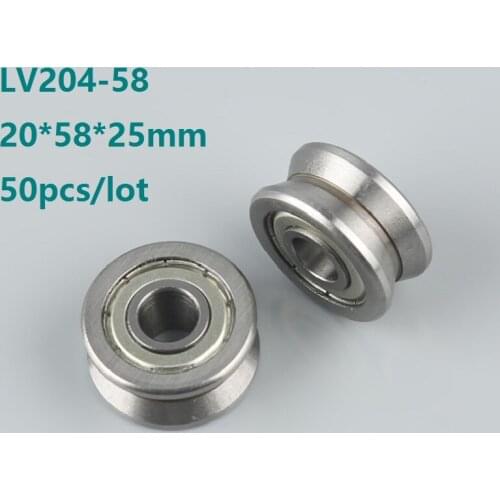 50pcs/lot LV204-58 V groove track roller guide bearing 20x58x25 mm Laser Cutting Machine Roller Guideway for CNC 20*58*25mm