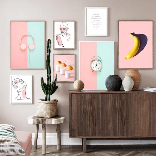 Headset Clock Banana Line Girl Wall Art Canvas Painting Nordic Posters And Prints Abstract Wall Pictures For Living Room Decor