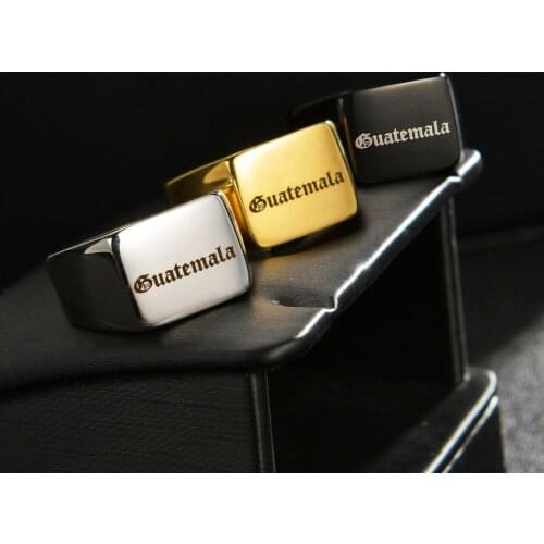 Engrave Letters Pictures Stainless Steel Rings For Women Men Gold Silver Black Custom Square Pendant Ring Jewelry Birthday Gifts
