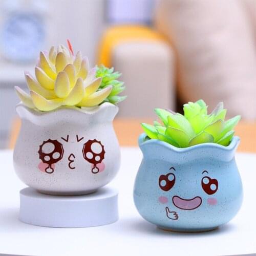 4 Pcs Cute Expression Ceramic Flower Pot Minimalist Succulent Vase for Indoor Plants Water Absorption Flowerpot Plants