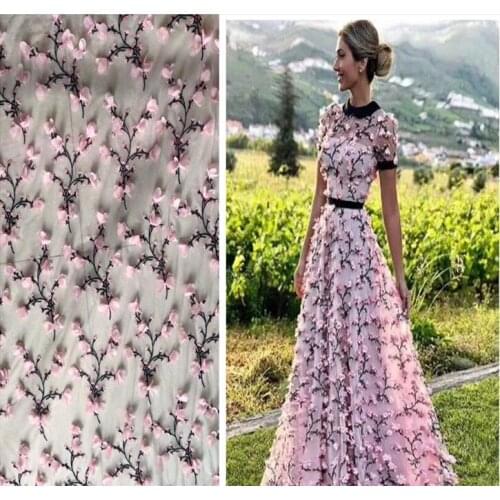 5 color fashion 3D chiffon flower on netting embroidered bridal/ evinging/show dress lace fabric Lace applique 130cm width
