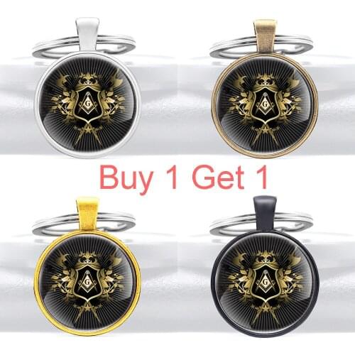 Buy 1 Get 1 New Arrivals Black Freemason Glass Cabochon Key Chain Charm Men Women Mason Pendant Key Rings