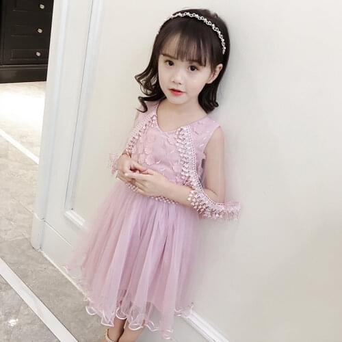 Toddler Princess Summer Mesh Dress With Shawl 2021 Hot Deals Baby Girls Fashion Sweet Bowknot Wedding Party Slip Dresses 3-11Yrs
