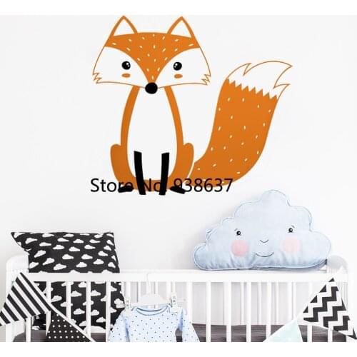 Cute Multicolor Woodland Fox Wall Stickers Nursery Decor Cute Fox Wall Decals Bedroom Vinyl Sticker Removable Art Mural JW305